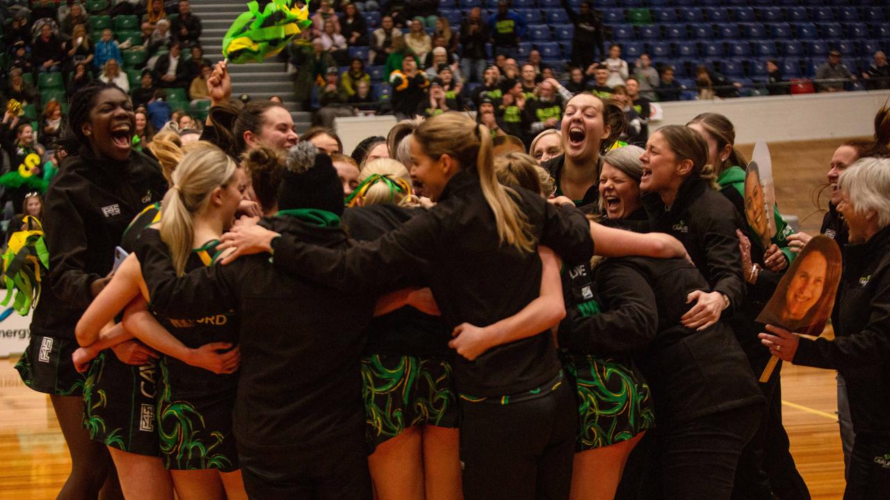 The Cavaliers celebrate their state premiership win over Cripps at Launceston's Silverdone. Picture: PATRICK GEE/SUPPLIED