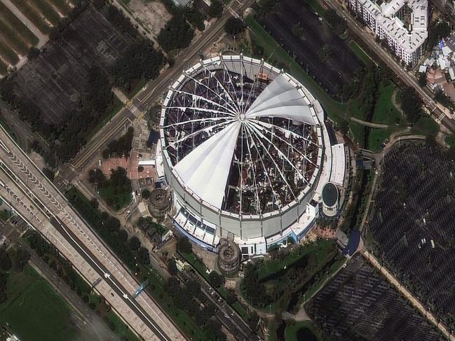 The roof of St. Petersburg’s Tropicana Field was ripped off in Hurricane Milton. Picture: AFP