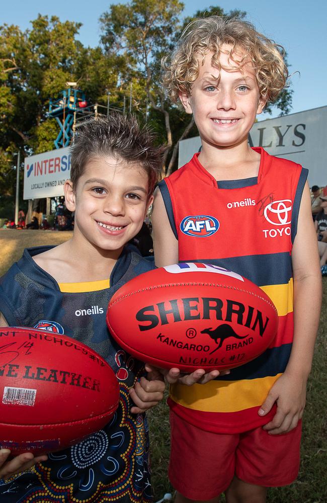 Michael Kennedy (5) and Vincent Nichols (8) at the Gold Coast Suns match vs Adelaide Crows at TIO Stadium. Picture: Pema Tamang Pakhrin