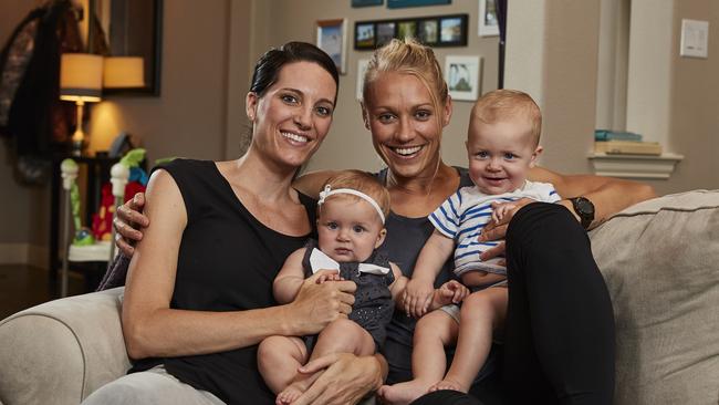 Erin Phillips with her wife Tracy Gahan and children Brooklyn and Blake. She will split her time between Adelaide and Dallas.