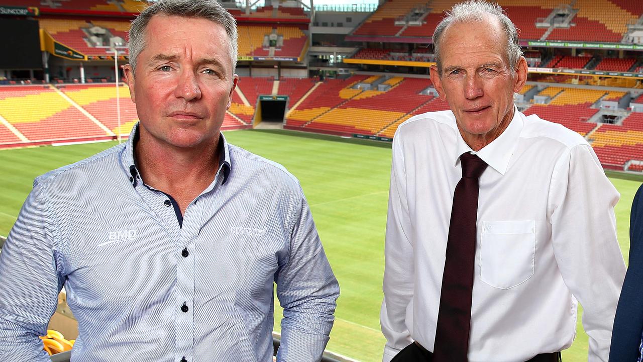 The Courier-Mail NRL launch at Suncorp Stadium. Cowboys coach Paul Green, Broncos coach Wayne Bennett and Titans coach Garth Brennan. Pics Adam Head