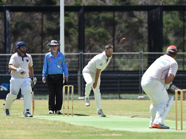 Chris Cleef sends one down for Seaford. Picture: Chris Eastman