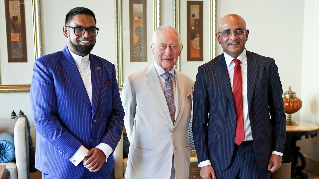 President of Guyana Irfaan Ali (left), King Charles III and Vice President of Guyana Bharrat Jagdeo (right) at the COP28 climate summit on November 30, 2023 in Dubai, United Arab Emirates. (Photo by Chris Jackson/Getty Images)