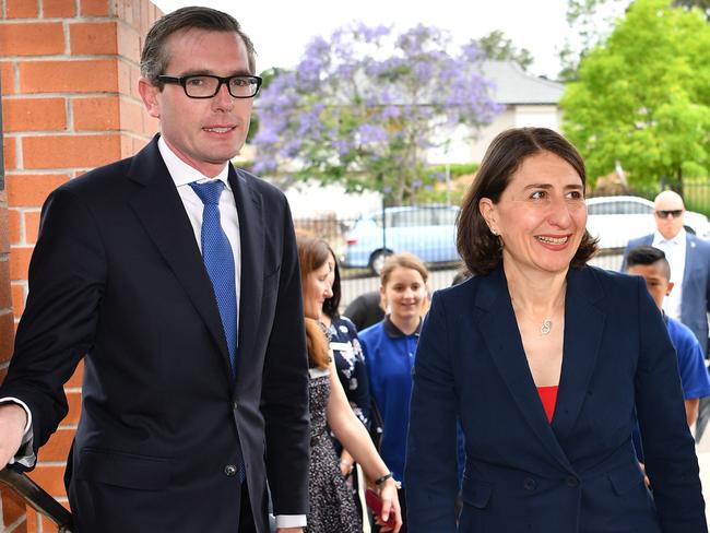 NSW Treasurer Dominic Perrottet with Premier Gladys Berejiklian. Picture: AAP Image/Brendan Esposito