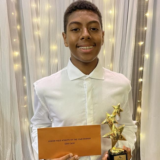 Junior male athlete of the year Usai Bickey at the 2022 Magpie of the Year event at Magpie Sporting Club on October 28, 2022. Picture: Rae Wilson