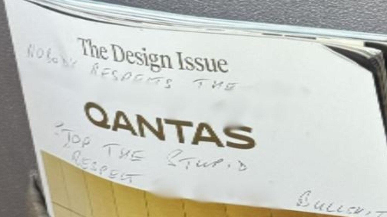 The racist message, blurred here, was found scribbled on an in-flight magazine. Picture: Facebook/Nova Peris