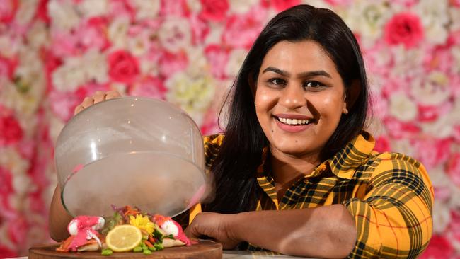 The City Awards 2019 winner Sithara Rajakaruna and her signature dish — Nourishing Goodness — at Coconut Estate Eatery in North Adelaide. Image: AAP/Keryn Stevens