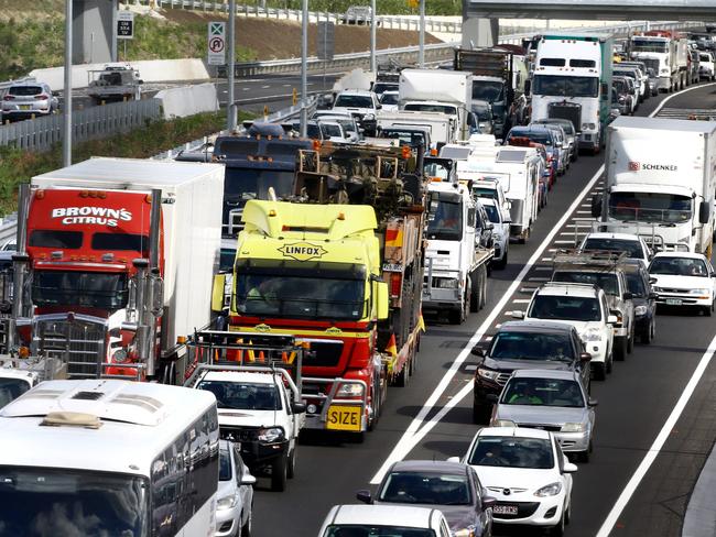 The new Gateway extension for northbound traffic has opened but has only moved the traffic jam up the road to the Deagon Deviation area, Brisbane Friday 22nd February 2019 Picture AAP/David Clark