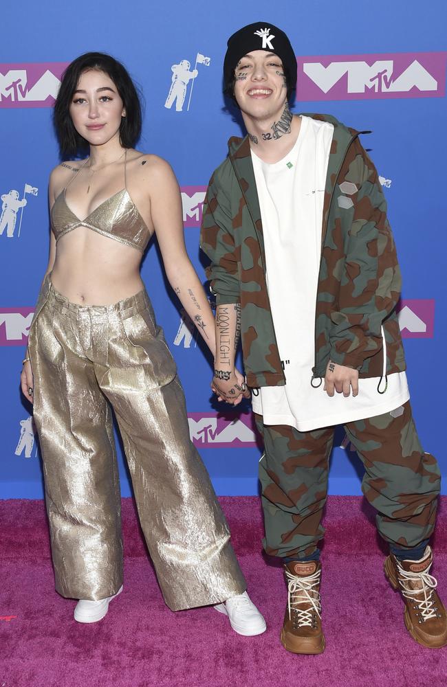 Noah Cyrus, left, and Lil Xan arrive at the MTV Video Music Awards at Radio City Music Hall on Monday, Aug. 20, 2018, in New York. Picture: Evan Agostini/Invision/AP