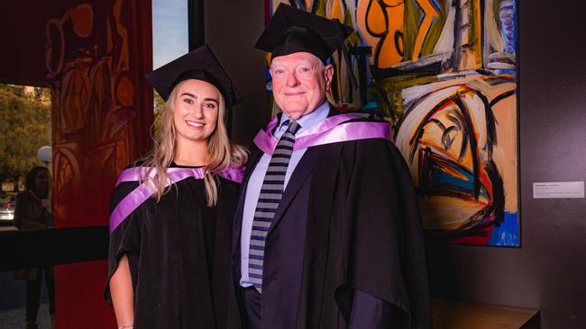 Graduation Ceremony at the University of Tasmania, Burbury Theatre on Friday 28th April 2023.Batchelor of paramedic medicine graduates, Jen Carter and Bob Muller.Picture: Linda Higginson