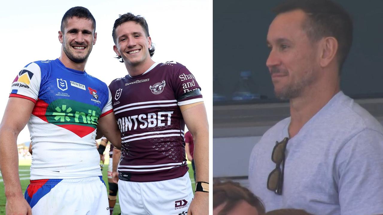 Matthew Johns is a proud dad after his sons played against each other for the first time. Photo: Getty Images and Fox Sports