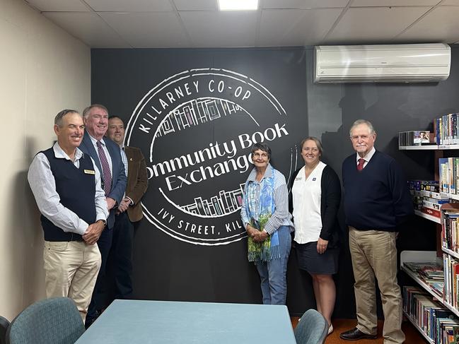 Killarney's wishes have been granted, with the community book exchange now open. Pictured: from (L) to (R) Killarney Co-op chairman Andrew Petersen, Cr Stephen Tancred, Cr Andrew Gale, Ann Ragh, Co-op's general manager Marissa Costello and Cr Ross Bartley.