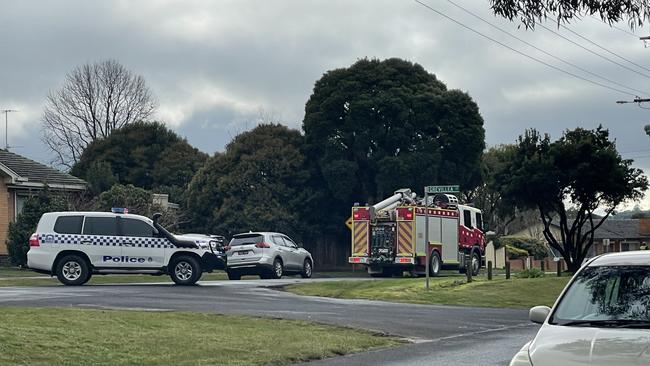 Authorities at the scene investigating the incident. Picture: Jack Colantuono