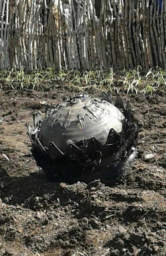 This is what remains of a Russian rocket carrying a communications satellite which fell back to Earth minutes after lift-off.