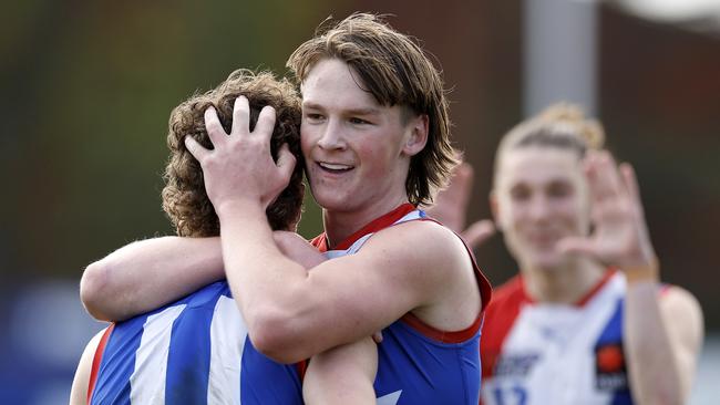 Gippsland Power skipper Bailey Humphrey celebrates a NAB League goal. Picture: Jonathan DiMaggio/AFL Photos