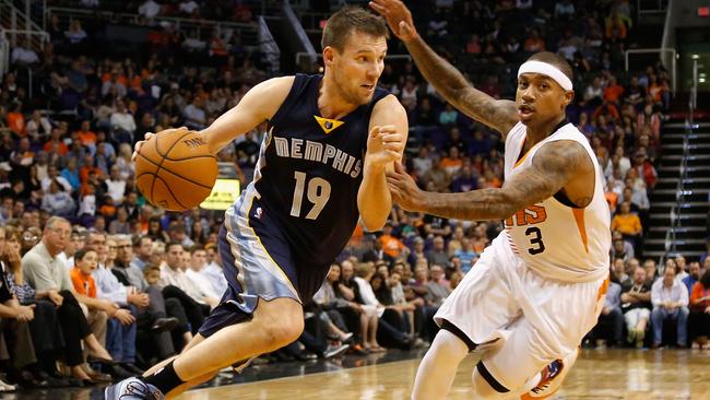 Beno Udrih #19 of the Memphis Grizzlies drives the ball past Isaiah Thomas.