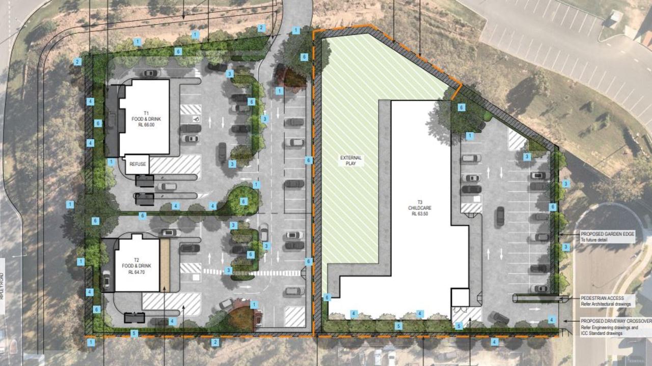 Plans submitted to Ipswich City Councill for a development with a child care centre and two fast food outlets in Ripley.