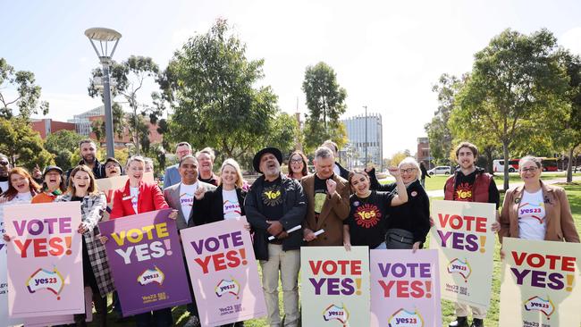 Noel Pearson with supporters in Light Square where 20+ SA organisations are announcing support for the Yes campaign. NCA NewsWire / David Mariuz