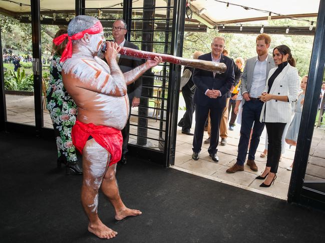 A traditional welcome for the royals and PM Scott Morrison. Picture: Getty