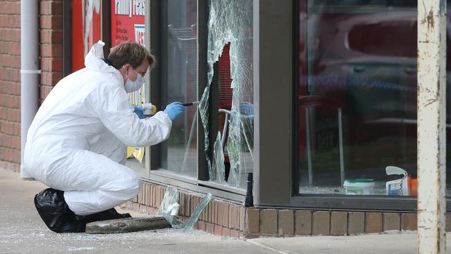 Fish and Chips and Pizza site in Corio where a man was critically injured. Picture: Alan Barber