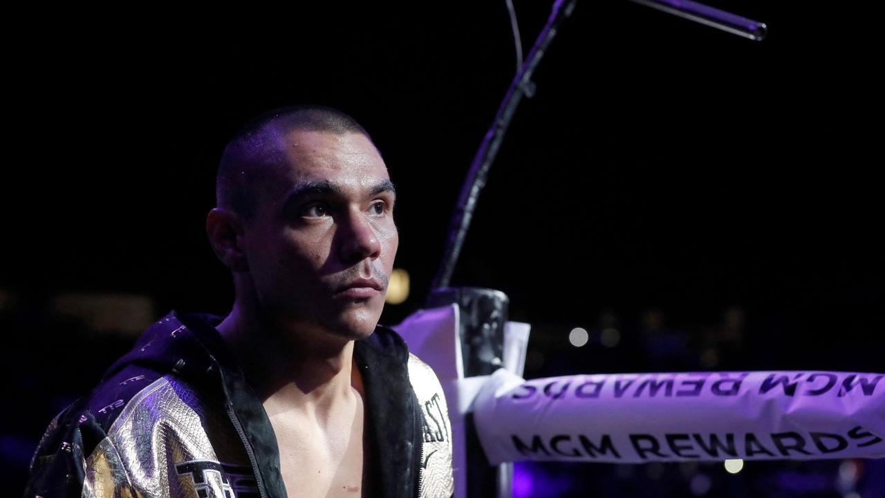 LAS VEGAS, NEVADA – MARCH 30: WBO junior middleweight champion Tim Tszyu enters the ring for his title defense against Sebastian Fundora at T-Mobile Arena on March 30, 2024 in Las Vegas, Nevada. Steve Marcus/Getty Images/AFP (Photo by Steve Marcus / GETTY IMAGES NORTH AMERICA / Getty Images via AFP)