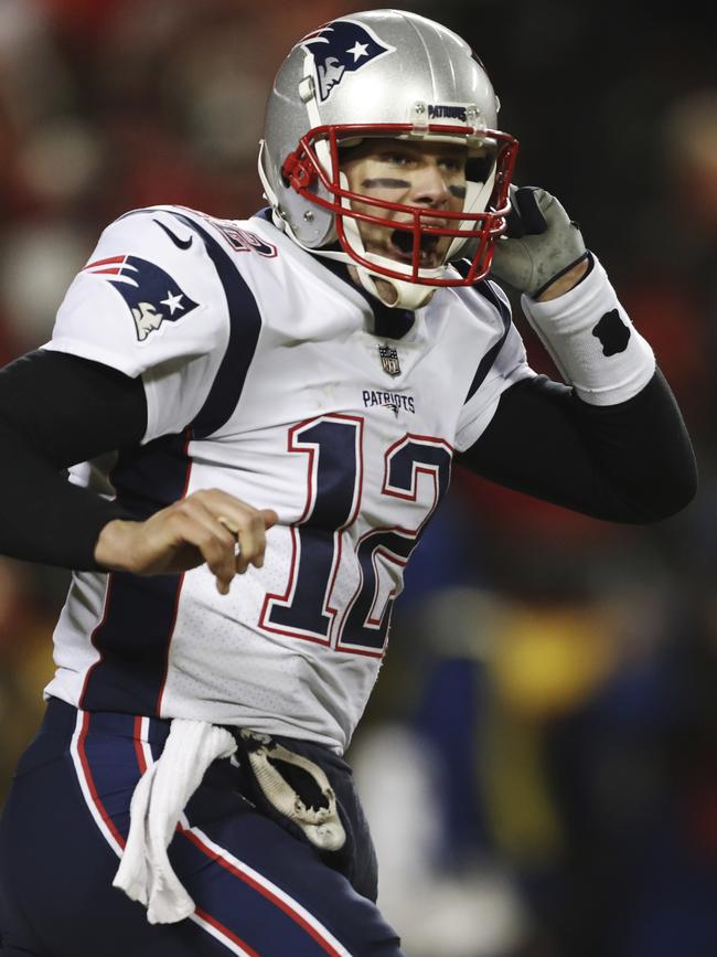 Tom Brady celebrates New England’s win over Kansas City.