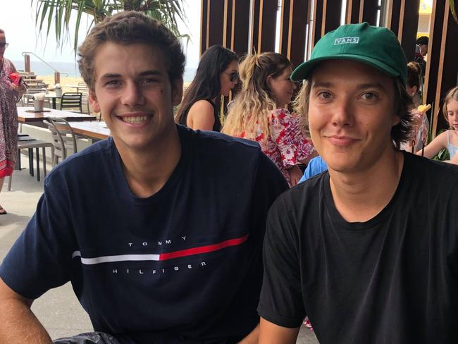 Nate Searle with French Canadian Victor Lussier-choquette who saved his life when he knocked himself out surfing on Tuesday at the Currumbin Alley.