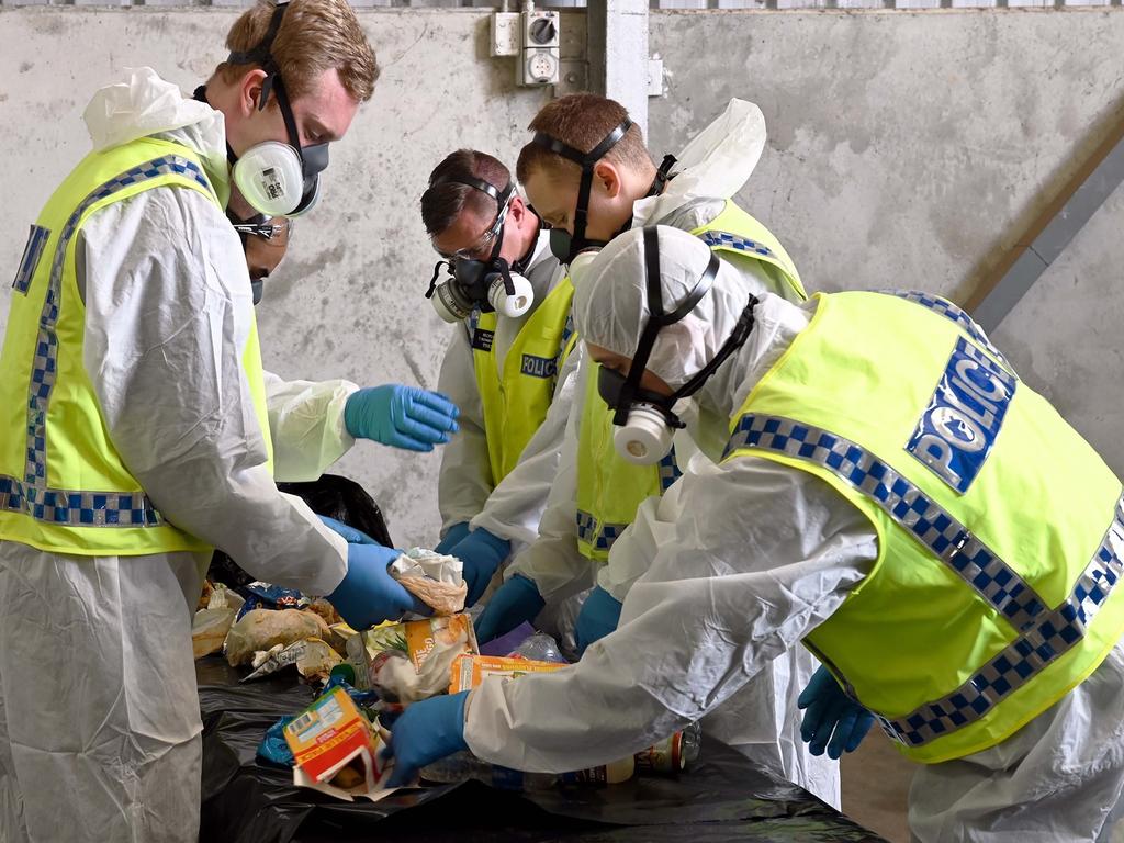 WA Police sift through more than 50 cubic metres of rubbish from roadside bins as far north as Minilya to as far south as Geraldton in the search for Cleo Smith. Picture: WA Police