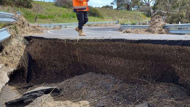 Storm damage to Horseshoe Bend Road at Mount Duneed. Picture: Surf Coast Shire