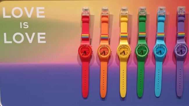 Swatch watches from the brand's Pride collection spotted at an outlet in Selangor, Malaysia. Picture: Facebook