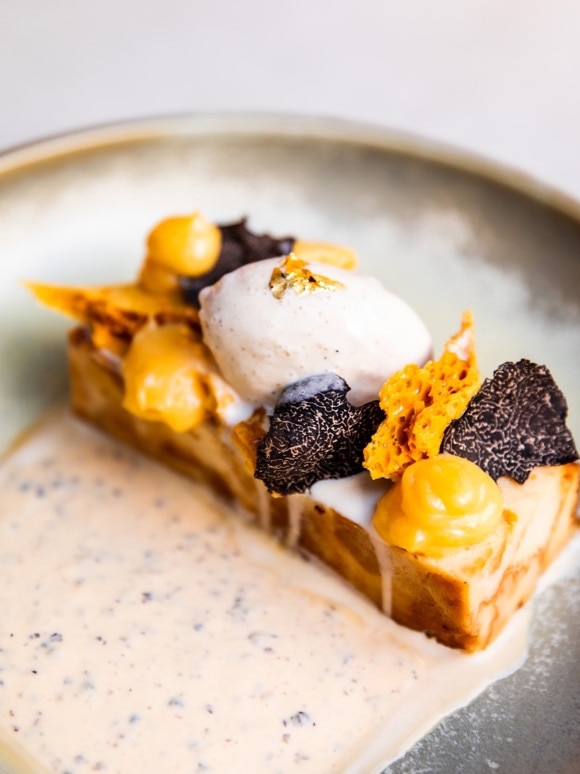 Auvers Cafe’s Nomnesy Bread and Butter Pudding with truffles. Picture: Supplied