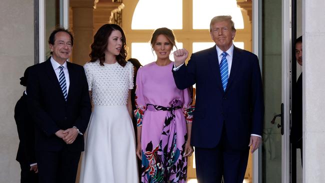 Republican presidential candidate and former US President Donald Trumpand former first lady Melania Trump arrive at the home of John and Jenny Paulson on April 6. Picture: Alon Skuy/Getty Images/AFP