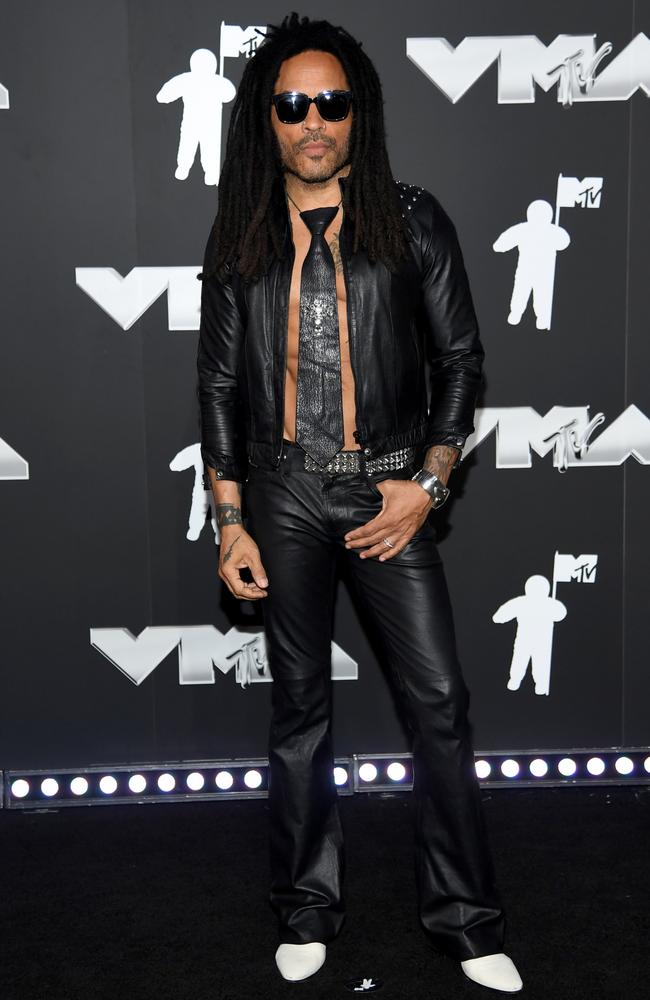 At 60 years of age, Lenny Kravitz loves to show off show off his ripped rig by going topless. Picture: Noam Galai/Getty Images for MTV