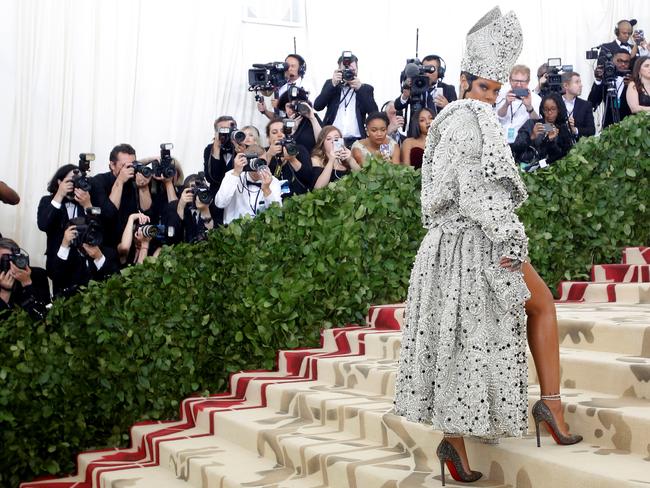 Rihanna was dubbed ‘Pope Rihanna’ after showing up to the Met Gala like this. Picture: Reuters/Eduardo Munoz