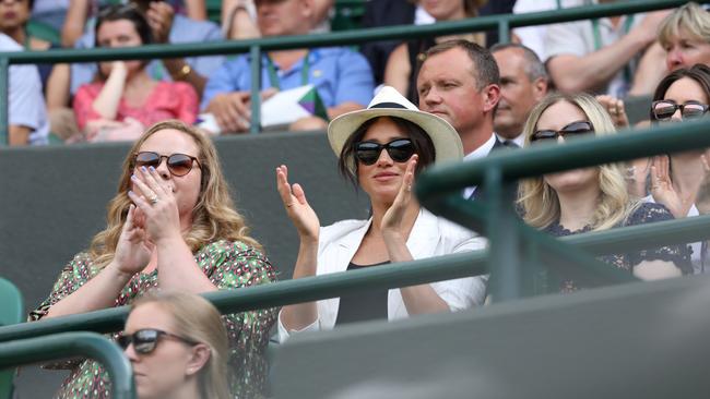 Megan Markle cheers on Serena Williams at Wimbledon last year. Picture: Ella Pellegrini