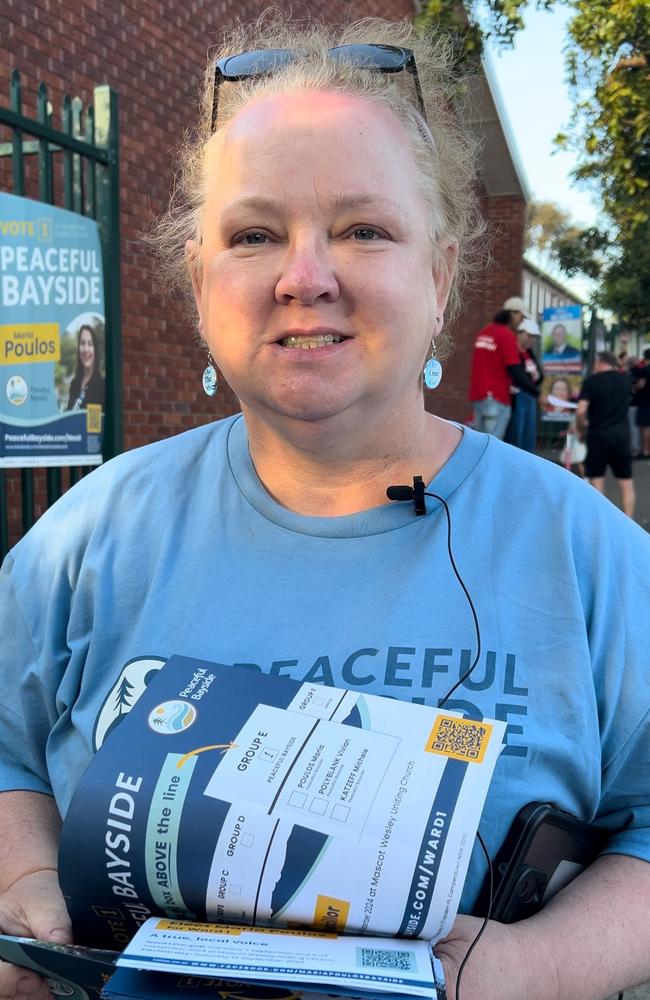 Peaceful Bayside volunteer Mel Travis outside Matraville Public School. Picture: Tileah Dobson