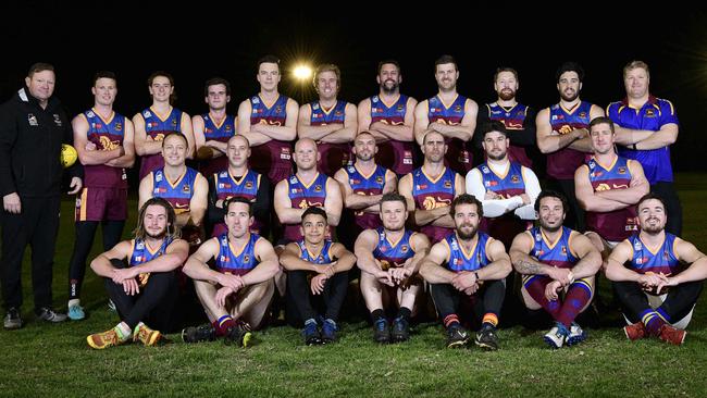 O’Sullivan Beach/Lonsdale’s players and coaches ahead of this Saturday’s Adelaide Footy League division seven grand final. Picture: Bianca De Marchi