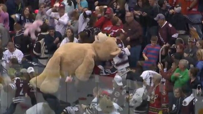 Hershey Bears fans throw 20,000 teddy bears onto the ice.