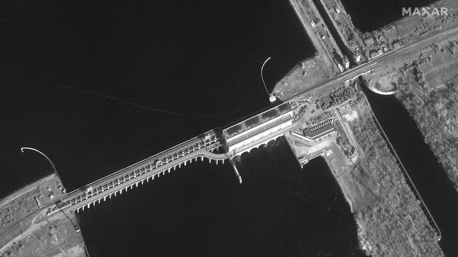 A satellite image dated to February 26, 2022 of the Kakhovka hydro-electric plant on the Dnieper River in southern Ukraine. Picture: Maxar Technology/AFP.