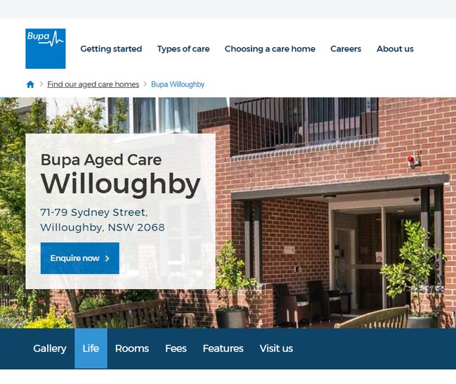 Bupa Willoughby's webpage. The facility has been punished for substandard care.