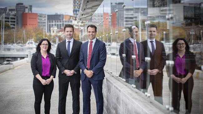 Shadow Cabinet announced, Ella Haddad MP, Labor Leader Dean Winter MP and Josh Willie MP at Hobart. Picture: Chris Kidd