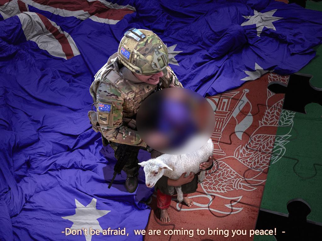 The provocative image China has created blasting the ADF. (Image blurred by news.com.au) Picture: Supplied