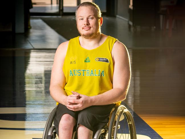 Shaun Norris is captain of the men’s Australian Wheelchair Basketball team, which is in Darwin for training ahead of the Tokyo Paralympics. Picture: Che Chorley