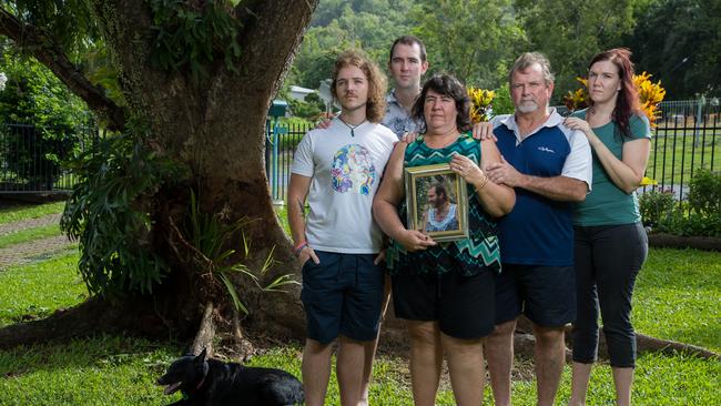 The Bradley family are campaigning for the laws to change after their son Scott Robert Bradley was killed in a hit and run incident on the 3/9/2016. Pictured at their Trinity Beach home in North Queensland, parents, Janice and Graham and siblings Michael, 24, Johanna Bradley, 28, and Mark, 30. Picture: Marc McCormack