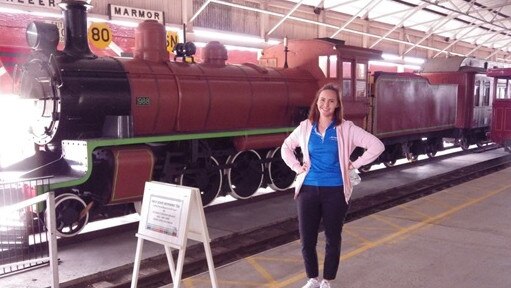 Melanie Emery and the 'Brown Bomber' at Rockhampton's historic train station