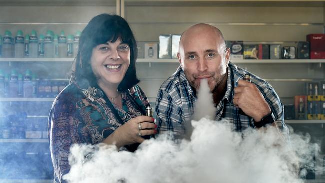 Former cigarette smoker Craig Jackman and his wife, Anna, own two vape shops. Mr Jackman says e-cigarettes dramatically improved his health. Picture: Roy Van Der Vegt