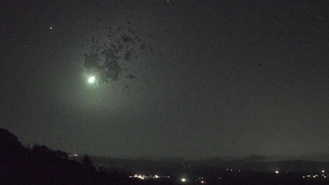 The suspected meteor blaze as seen from east of Lismore, New South Wales. Picture: Michael Bath/Australian Meteor Reports Facebook