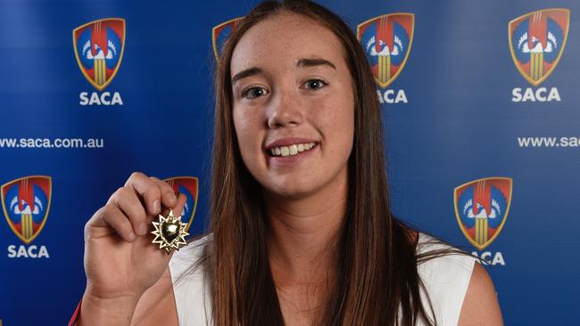 DOUBLE DELIGHT: Sturt’s Brooke Harris after claiming her first Karen Rolton Medal two seasons ago.