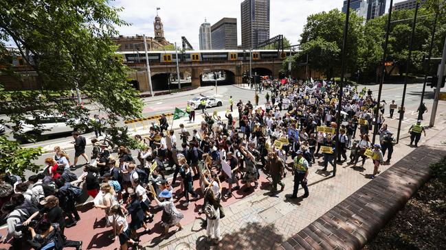 The Sydney students started in Belmont Park about midday, before making their way to Environment Minister Plibersek’s Redfern office. Picture: NCA NewsWire/ Dylan Robinson