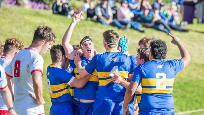 TGS lock George Griffiths enjoying his try.